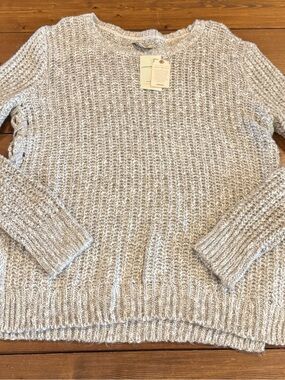 NWT Lucky Brand Beige-Cream Textured Crewneck Sweater, lace-up side